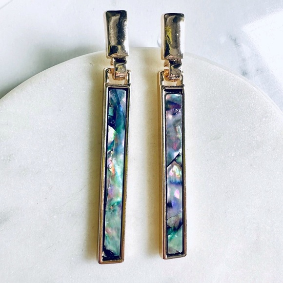 New Genuine Abalone Shell Linear Bar Drop Dangle Earrings - Picture 8 of 16